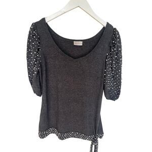 Georgiou Studio Pearl Bead Sweater Gray XL